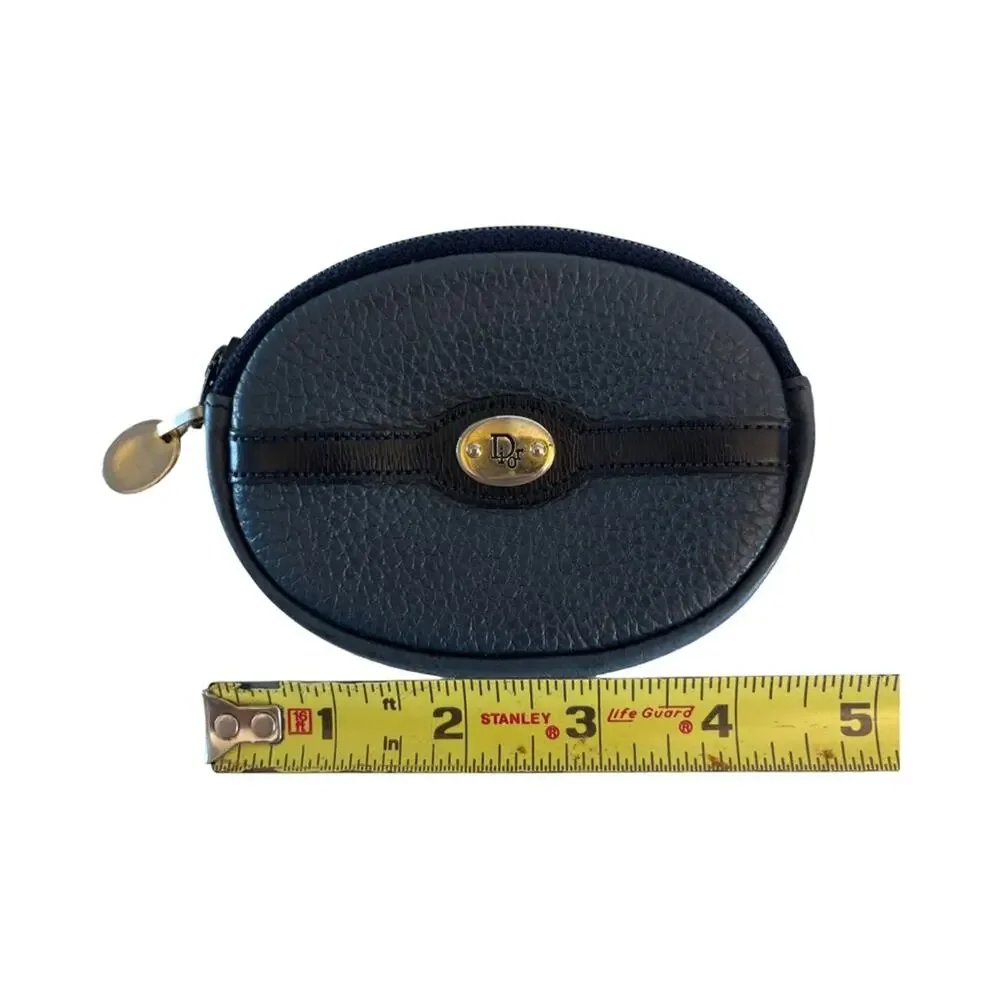 Christian Dior Navy Pebbled Leather Coin Purse Wallet Vintage Made in France